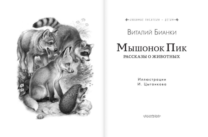 "Разворот 1 книги виталия Бианки "Мышонок Пик. Рассказы о животных" - самые лучшие произведения автора о неповторимом и удивительном мире вокруг"